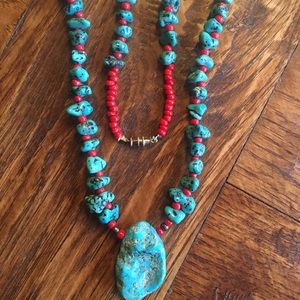 Turquoise and Coral beaded necklace